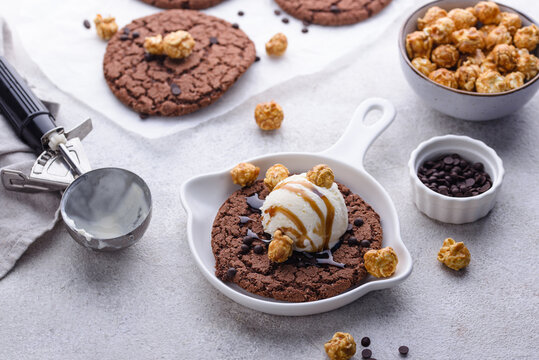 Giant chocolate skillet cookies with ice cream
