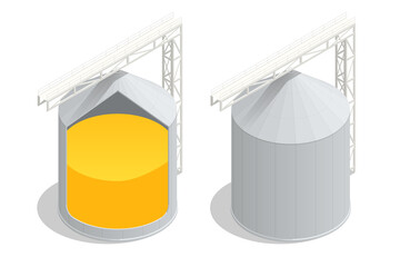 Isometric section of a cylindrical grain silo for infographics. Export wheat trade. Grain harvest storage © Golden Sikorka