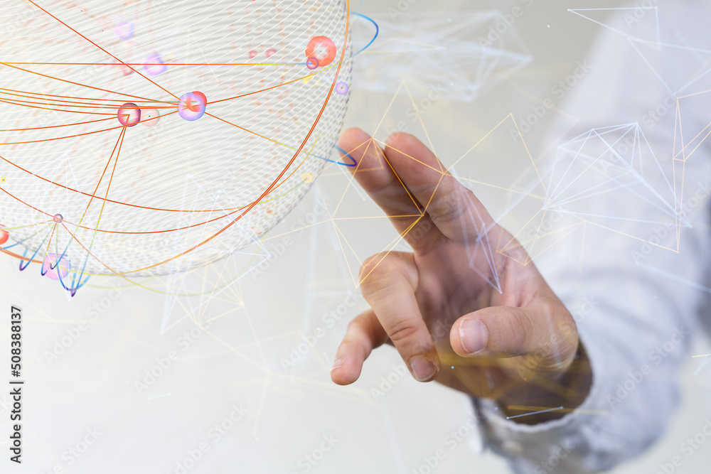 Aufkleber Global network. Blockchain. 3D illustration. Neural networks and artificial intelligence. Abstract