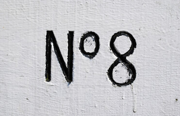 White Painted Wooden Beam on Canal Lock Gate with Incised 'No 8' in Close Up