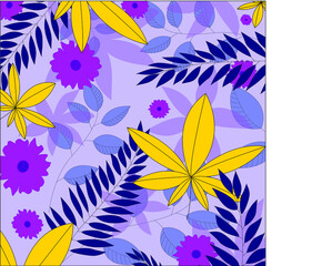 Vector pattern with flowers on isolated purple background.