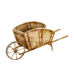 Fototapeta na wymiar Watercolor illustration- Garden cart, wheelbarrow