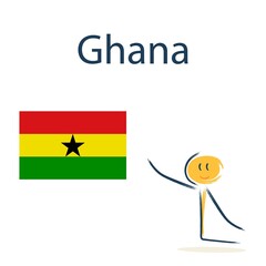 Character with the flag of Ghana. Teaching children geography and countries of the world