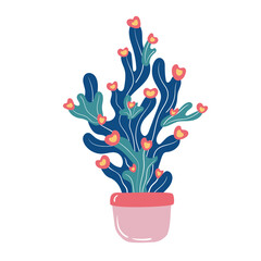Beautiful abstract icon with colorful cactus in pot for decorative design. Botanical print. Home garden. Hand drawn vector isolated illustration