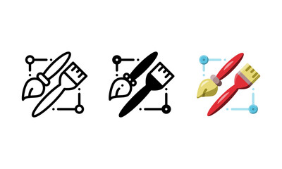 Brush icon. With outline, glyph and flat styles