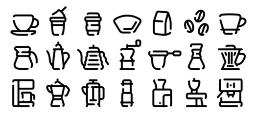 Barista and coffee icon set (Soft bold line version)