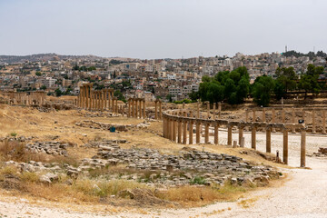 Jerash, Jordan - June 5 2019: Glimpse of Jerash, the ancient Roman city of Jordan