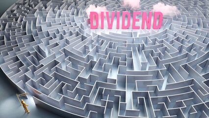 Dividend and a difficult path, confusion and frustration in seeking it, hard journey that leads to Dividend,3d illustration