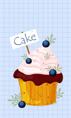 blueberry cupcake vector illustration