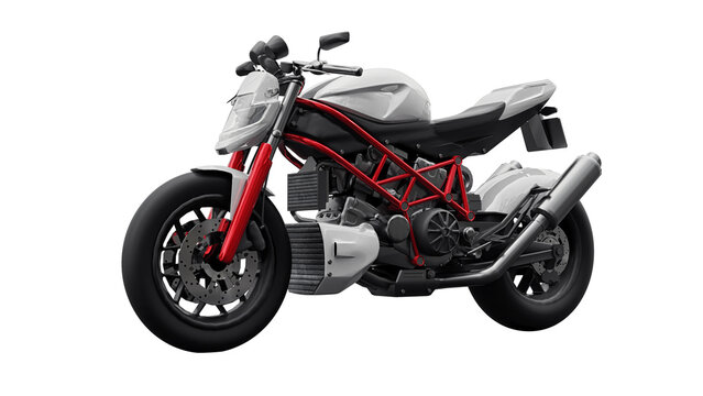 3d illustration. Red urban sport motorcycle on a white background. 3d rendering.