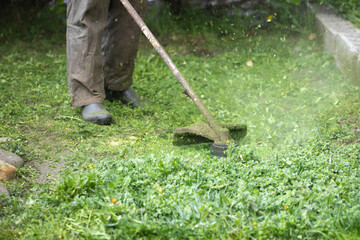 Lawn mover on green grass. Machine for cutting lawns.