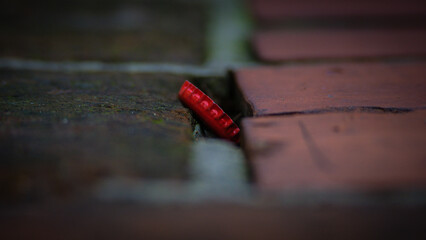 bottle cap, crown cap, brick, old town