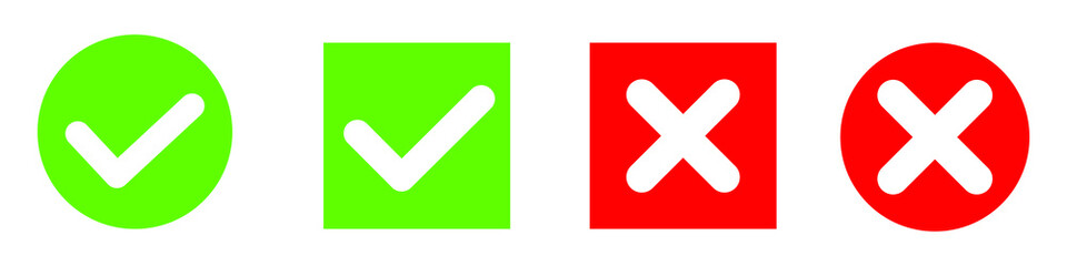 Fototapeta premium Check mark vector icon, green check mark and red cross illustration sign collection.