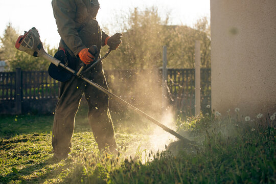 Lawn Mover On Green Grass. Machine For Cutting Lawns.