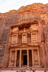 Petra, Wadi Musa, Jordan - June 6 2019: The incredible El Khasneh facade in Petra