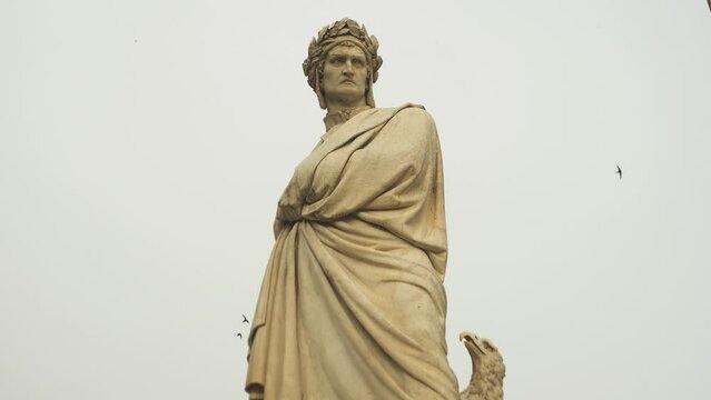 Close-up Dante Alighieri monument in Florence (Italy)