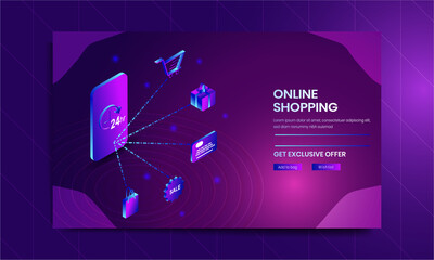 Online shopping on website through Smart phone and computer vector concept of online marketing.