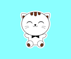 Flat line cute cat sitting close eyes position vector