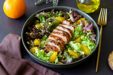 Salad with duck, oranges and nuts. Healthy eating. Diet.