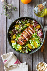 Salad with duck, oranges and nuts. Healthy eating. Diet.