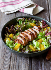 Salad with duck, oranges and nuts. Healthy eating. Diet.