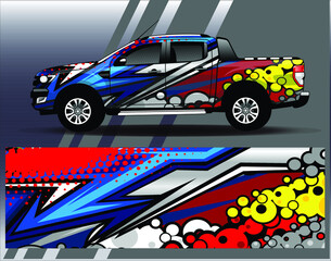 Obraz premium Car wrap design vector. Graphic abstract stripe racing background kit designs for wrap vehicle, race car, rally, adventure and livery