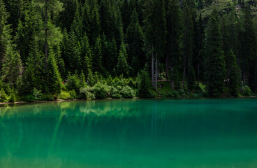 Lake Braies in the Dolomites in the summer season