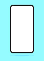 Smartphone mockup frameless blank screen frameless design. Mobile phone icon on blue background vector illustration. Flat Icon Mobile Phone, Handphone. Smartphone mockup innovative future technology.