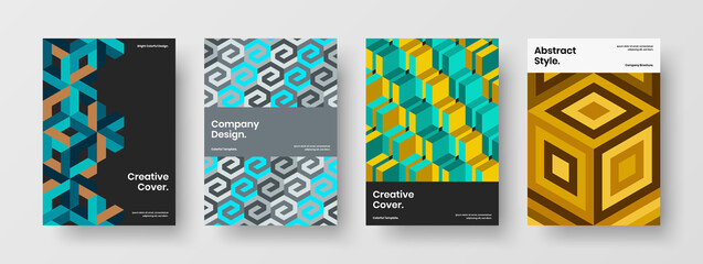 Fototapeta na wymiar Fresh geometric pattern booklet layout bundle. Creative corporate brochure design vector concept set.