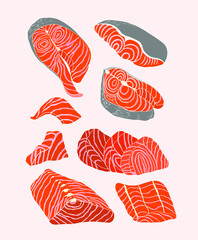 Japanese food,Seafood set vector illustration for printing on background.