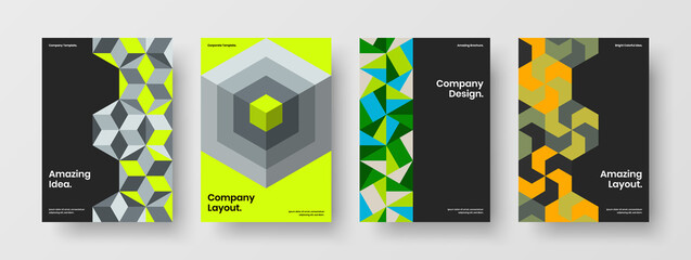 Creative corporate brochure vector design illustration composition. Amazing mosaic hexagons journal cover concept bundle.