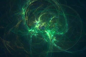 Abstract dark green smoky wave technology background. Futuristic light effect wallpaper surface 3d rendering