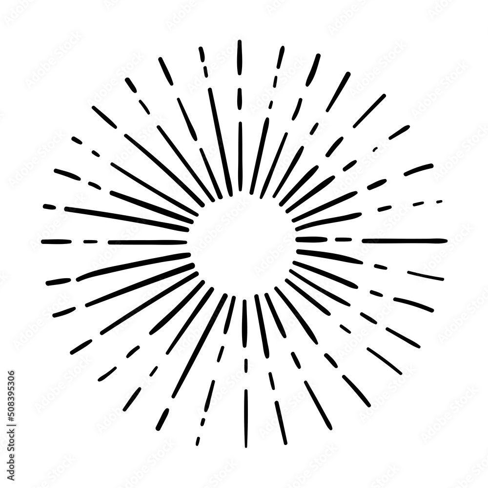 Wall mural sunburst, explosion effects, vintage doodle isolated on white background