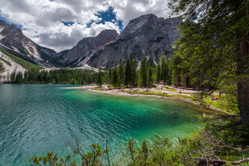 Lake Braies in the Dolomites in the summer season