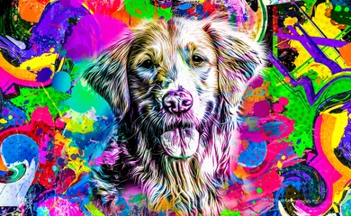 Foto op Canvas dog head with creative colorful abstract elements on white background © reznik_val