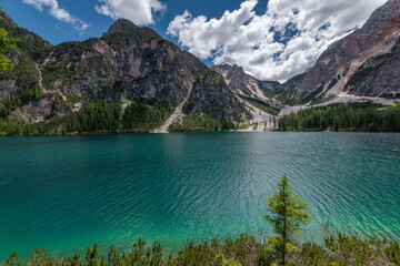 Fototapeta na wymiar Lake Braies in the Dolomites in the summer season