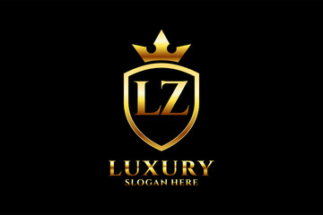 initial LZ elegant luxury monogram logo or badge template with scrolls and royal crown - perfect for luxurious branding projects - obrazy, fototapety, plakaty