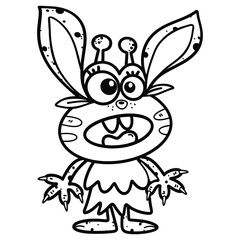 Long ears monster outline, cartoon character for kids coloring book