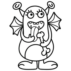 Cute monster holding a bone, cartoon outline for kids coloring book