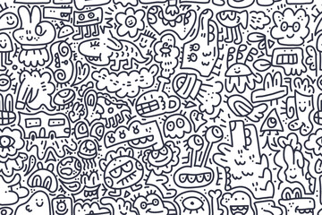 monster line art doodle pattern design vector