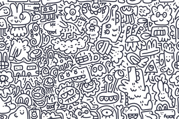 monster line art doodle pattern design vector © san