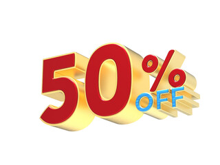 50 percent off letter on white background. 3d illustration of 50 percent sign. Sale banner and poster