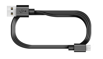 Black USB cable type C plug universal computer and phone connection on a white background. isolated usb cord. Charger usb cable perspective. 3D render.