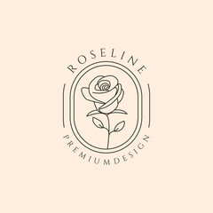 rose flora icon line art logo vector symbol illustration design