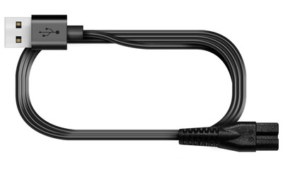 Twisted single black USB cable with power jack. Isolated 3D illustration. usb cord. Charger usb cable on a white background. 3D render