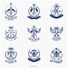 Vintage Weapon Emblems set. Heraldic Coat of Arms, vintage vector emblems collection.