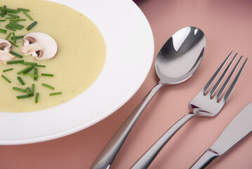 Mushroom cream soup. Soup in a bowl.