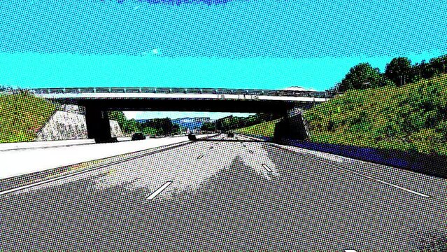 Hyperlapse de virages sur un autoroute avec 3 pistes en style de dessin animé