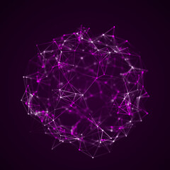 Sphere made up of points and lines. Network connection structure. Big data visualization. 3D rendering.