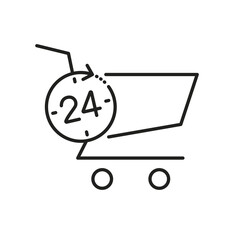 Online 24 shopping trolley line icon, shopping trolley editable stroke outline icon, high quality vector symbol for mobile app.